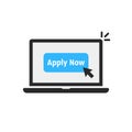 Black laptop with blue apply now button Royalty Free Stock Photo