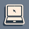 Black Laptop with cursor icon isolated on grey background. Long shadow style. Vector Royalty Free Stock Photo