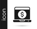 Black Laptop with dollar icon isolated on white background. Sending money around the world, money transfer, online Royalty Free Stock Photo