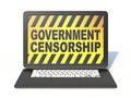 Black laptop with GOVERNMENT CENSORSHIP sign on screen 3D Royalty Free Stock Photo