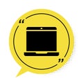 Black Laptop icon isolated on white background. Computer notebook with empty screen sign. Yellow speech bubble symbol Royalty Free Stock Photo