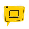 Black Laptop icon isolated on white background. Computer notebook with empty screen sign. Yellow speech bubble symbol Royalty Free Stock Photo