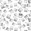 Black Laptop update process with loading bar icon isolated seamless pattern on white background. System software update