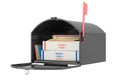 Black Large Mailbox with parcels, 3D rendering Royalty Free Stock Photo