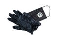 Black latex gloves, medical mask and condom. Isolate on a white background. Close-up. top view. Means of protection against Royalty Free Stock Photo