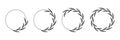 Black laurel wreath round frame set. Rings with leaves, circle award logo or emblem vector illustration. Roman circular