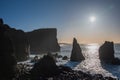 Wild coastline in Iceland in the sunset