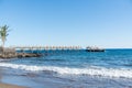 Black lava rocks and water waves of Atlantic ocean, nature landscape on Lanzarote, Canary islands, Spain Royalty Free Stock Photo