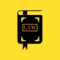 Black Law book icon isolated on yellow background. Legal judge book. Judgment concept. Long shadow style. Vector Royalty Free Stock Photo