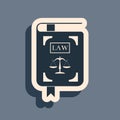 Black Law book statute book with scales of justice icon isolated on grey background. Long shadow style. Vector Royalty Free Stock Photo