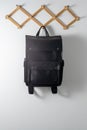 Black leather backpack. Classic city bag. Accessory Royalty Free Stock Photo