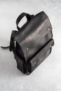 Black leather backpack. Classic city bag. Accessory Royalty Free Stock Photo