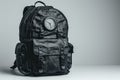 Black leather backpack with clock design, showcasing unique style and functionality for everyday use Royalty Free Stock Photo