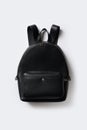 Black leather backpack, minimal casual sfashion style on white background