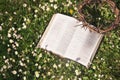 Black leather bible and thorn crown Royalty Free Stock Photo