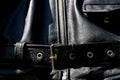 Black leather biker jacket belt zipper and pocket Royalty Free Stock Photo