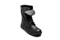 Black leather boot isolate on a white background. New army boot. Shoes for the military, police and special units Royalty Free Stock Photo