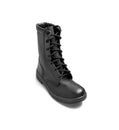 Black leather boot isolate on a white background. New army boot. Shoes for the military, police and special units Royalty Free Stock Photo