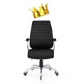 Black Leather Boss Office Chair with Golden Crown. 3d Rendering