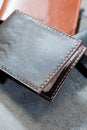 Black leather cardholder on a gray Royalty Free Stock Photo