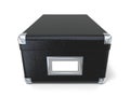 Black leather closed box, with chrome corners and blank label Royalty Free Stock Photo