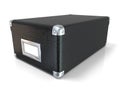Black leather closed box, with chrome corners and blank label Royalty Free Stock Photo