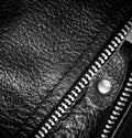 Black leather clothing with a zipper. macro photo