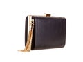 Black leather clutch classic rectangular shape with golden set of chains at the side