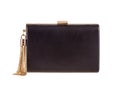 Black leather clutch classic rectangular shape on a white