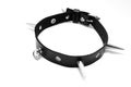 Black leather collar with spikes on a white background.
