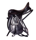 Black leather dressage saddle isolated on white background Royalty Free Stock Photo