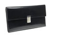 Black leather glancy wallet with many sections for woman Royalty Free Stock Photo