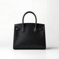 Black Leather Handbag, Luxury Tote Bag, Classic Birkin Style Purse Royalty Free Stock Photo