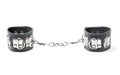 Black leather handcuffs isolated on white Royalty Free Stock Photo