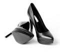 Black leather high heel shoes