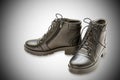 Black leather ladies boots on white Royalty Free Stock Photo