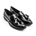 Black leather man shoes on white background Royalty Free Stock Photo