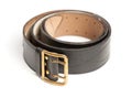 Black leather men's belt with bronze clasp