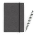 Black leather notebook and a silver pen Royalty Free Stock Photo