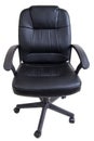 Black leather office chair in front,  isolated on white Royalty Free Stock Photo