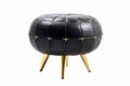 Black Leather Pouf with Gold Metallic Accents Elegant Furniture Piece. Generative AI