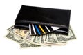 Black leather purse with banknotes and credit cards Royalty Free Stock Photo