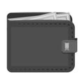 Black leather purse with money dollar. Taxi payment means. Taxi station single icon in monochrome style vector symbol Royalty Free Stock Photo