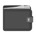 Black leather purse with money dollar. Taxi payment means. Taxi station single icon in monochrome style vector symbol