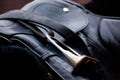 Black leather saddle Royalty Free Stock Photo