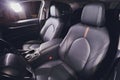 Black leather seat in a car cabin. Royalty Free Stock Photo