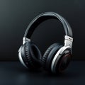 Black leather setting, Bluetooth headphones, modern audio sophistication