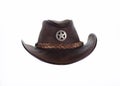black leather sheriff hat isolated on white