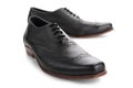 Black leather shoes closeup on white Royalty Free Stock Photo