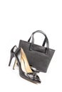 Black Leather Stilettos Shoes and Handbag Isolated on White #2 Royalty Free Stock Photo